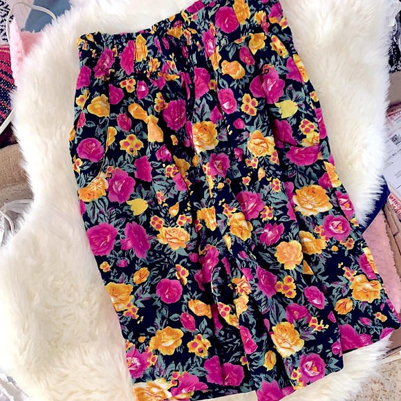 Love Bright✿Floral Print Comfy HighRise, Long Flowy Bermuda Shorts w/Pockets| HP - Picture 2 of 16